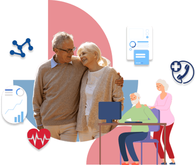 aocs-couple-happy-computer Happy elderly couple walking and on computer together