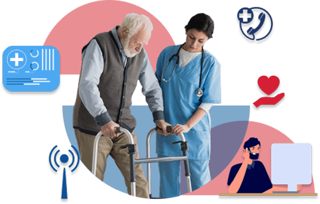 aocs-nurse-helping-senior Nurse helping fallen senior with call center on phone