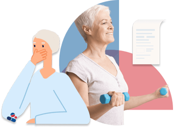 aocs-senior-taking-pills-lifting Senior woman taking pills and working out