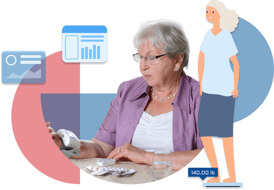 rpm-woman-vitals-scale Woman checking vitals and weighing herself