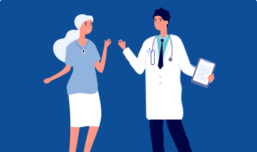 Senior woman talking to nurse